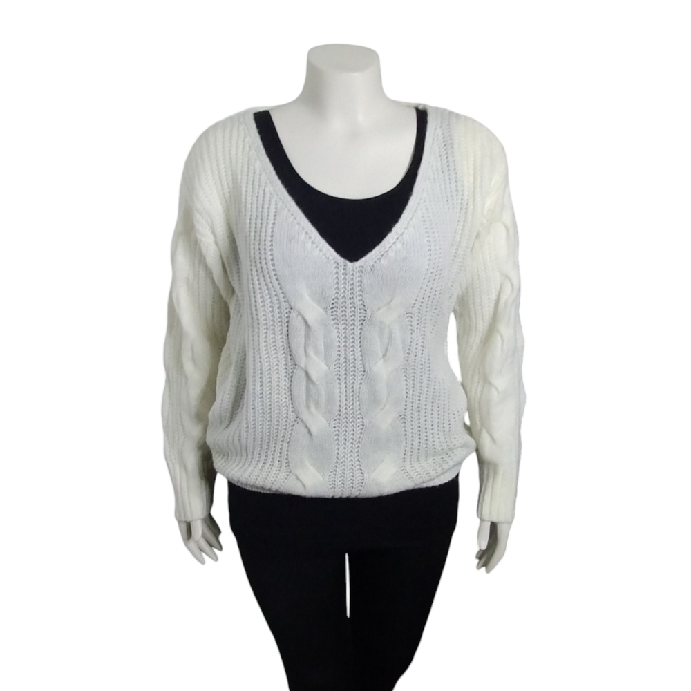 Military Hippie‎ Wool Mix Herringbone Oversized Ivory Sweater size S Grannycore
